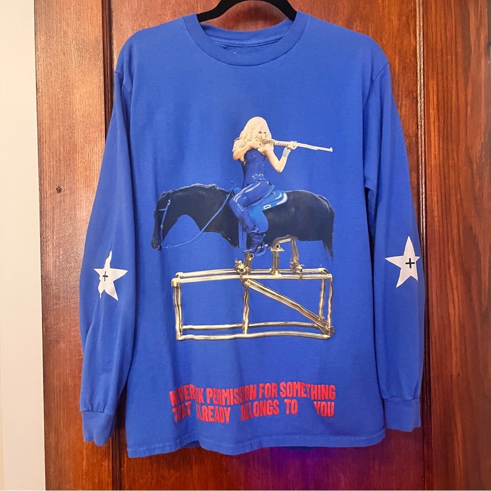 Beyonce Cowboy Carter Merch Blue Long Sleeve - Medium